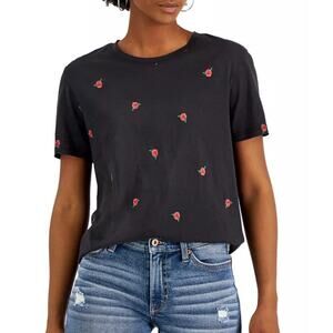 Rebellious One Women's Short Sleeve  T- Shirt Black w/ Red Roses XL NWT